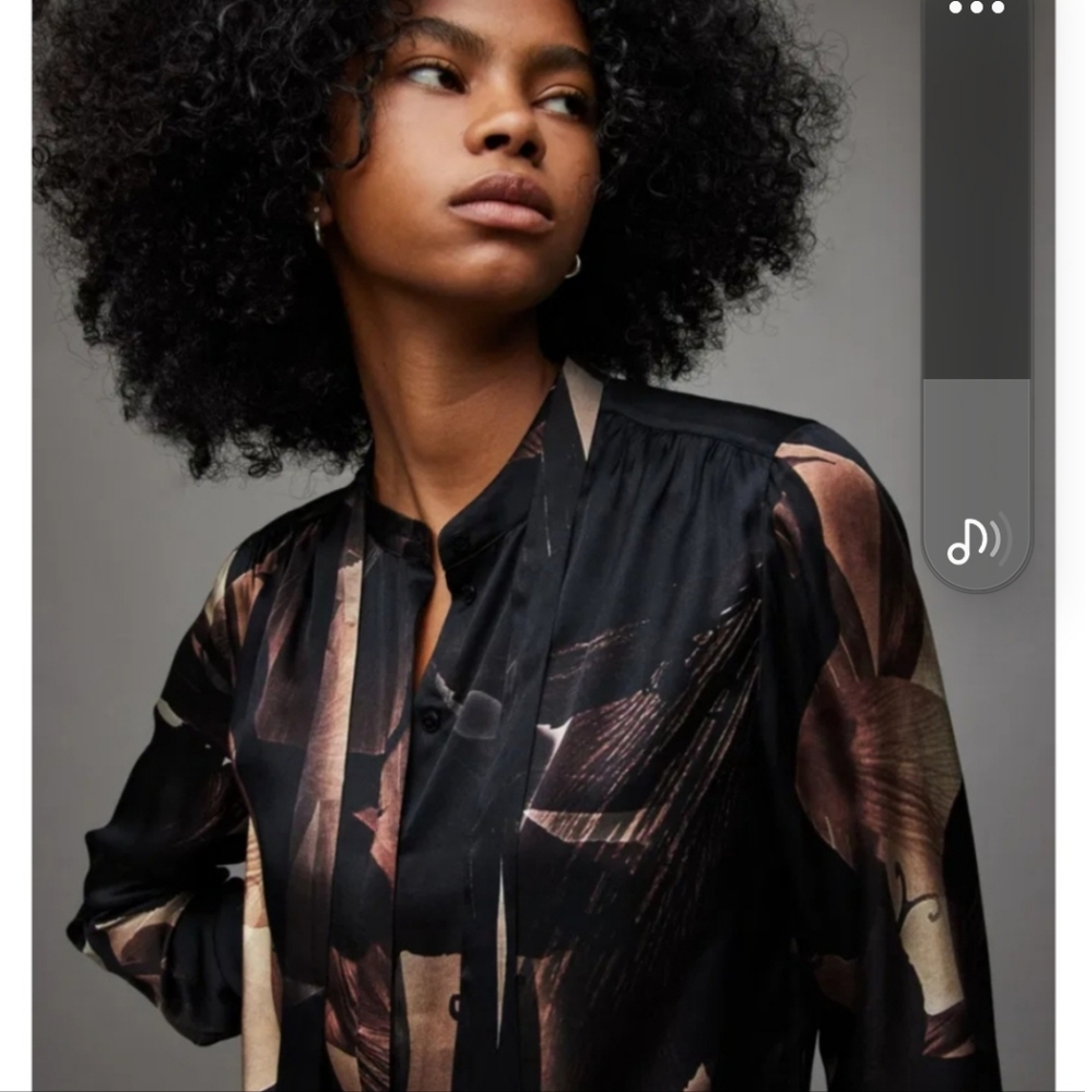 All Saints Toni Iris Coffee Silk Blend Blouse size 12